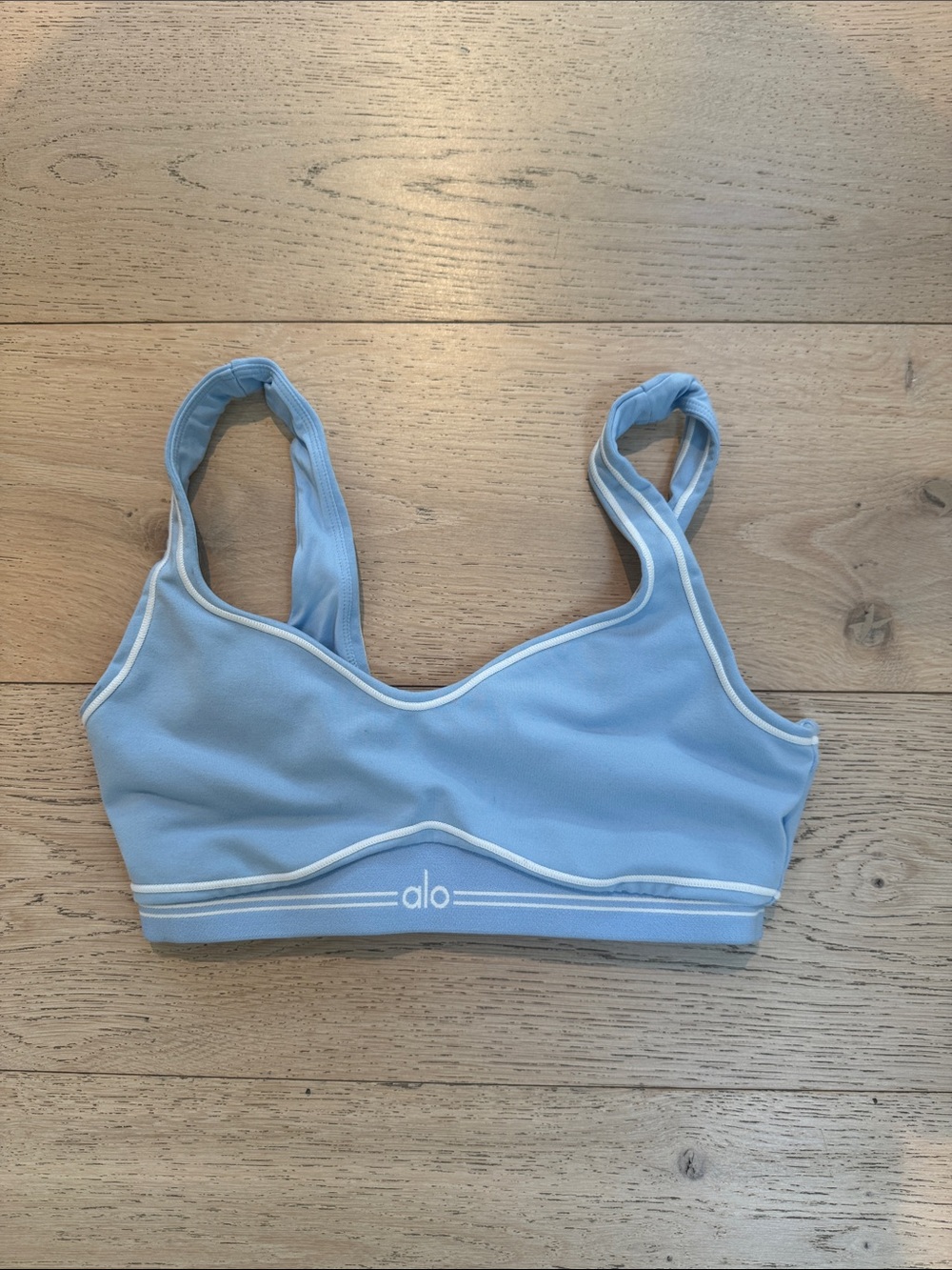 ALO Yoga Light Blue Bikini Top with White Trim